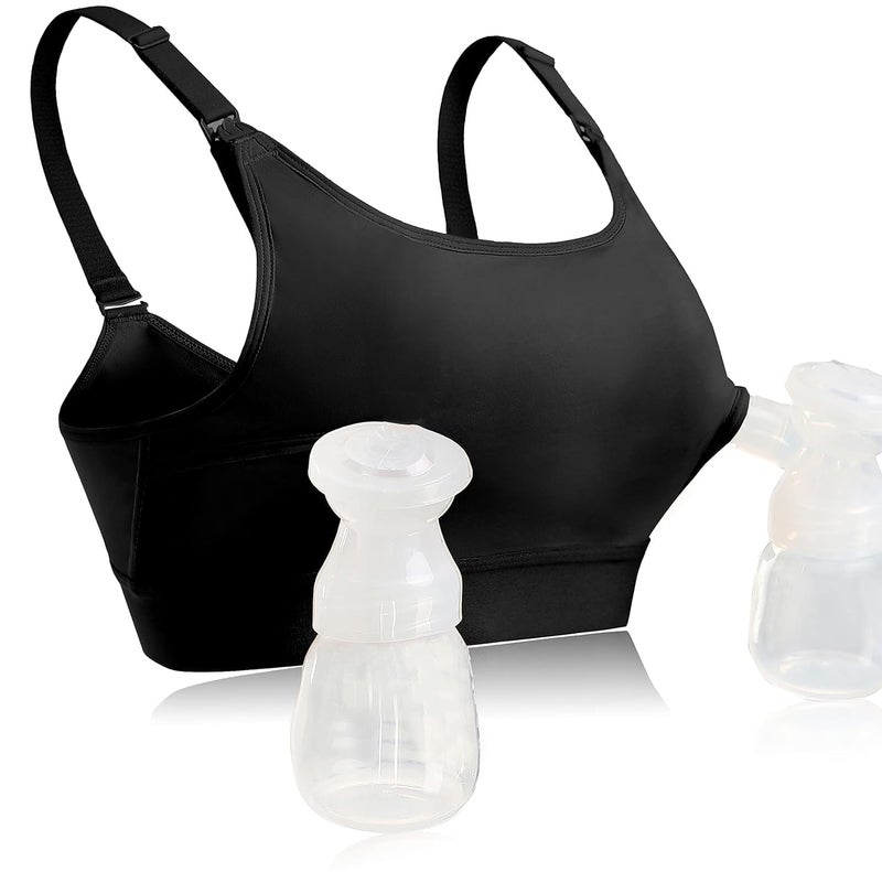 ENSDOAR Hands Free Pumping Bra Hands-Free Breast Pump Bra Nursing Bras for Pumping Adjustable Breast-Pumps Holding and Nursing Bra (Black, Large) - Image 1